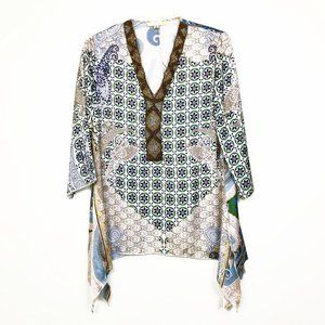 Catina Beaded V-Neck 3/4 Sleeve Paisley Tunic